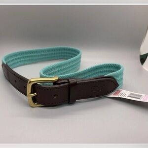 Vineyard Vines Brown Leather and Teal Fabric Women's Belt